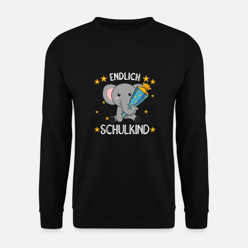 endlich Schulkind Einschulung Schule Elefant - Unisex Pullover - Schwarz