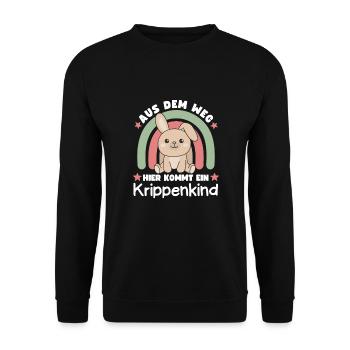 Aus Dem Weg Hier Kommt Ein Krippenkind Hase - Unisex Pullover - Schwarz - Vorne - Alina (178cm) & Michal (187cm)