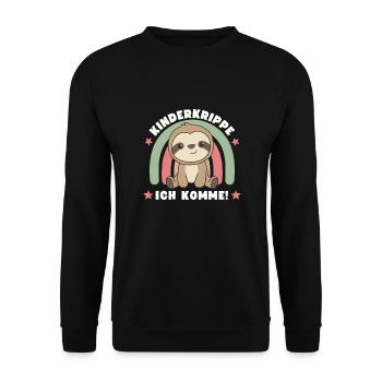 Kinderkrippe Ich Komme! - Unisex Pullover - Schwarz - Vorne - Alina (178cm) & Michal (187cm)