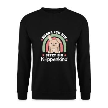 Hurra Ich Bin Jetzt Ein Krippenkind Hase - Unisex Pullover - Schwarz - Vorne - Alina (178cm) & Michal (187cm)