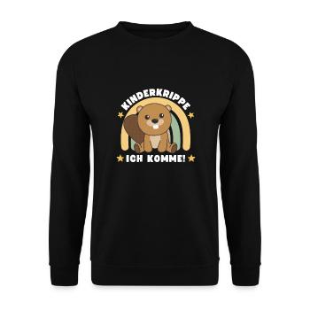 Kinderkrippe Ich Komme! Biber - Unisex Pullover - Schwarz - Vorne - Alina (178cm) & Michal (187cm)