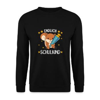 endlich Schulkind Einschulung Schule Eichhörnchen - Unisex Pullover - Schwarz - Vorne - Alina (178cm) & Michal (187cm)