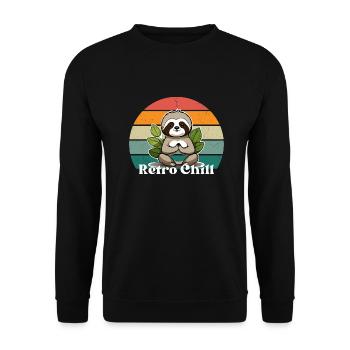 Retro Faultier: Chillen im Retro Style - Unisex Pullover - Schwarz - Vorne - Alina (178cm) & Michal (187cm)