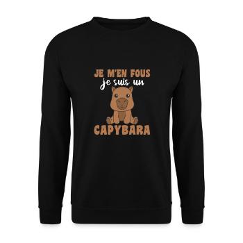 Je m'en fous je suis un capybara - süßes Capybara - Unisex Pullover - Schwarz - Vorne - Alina (178cm) & Michal (187cm)