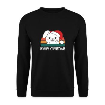 merry Christmas Retro Hase Weihnacht - Unisex Pullover - Schwarz - Vorne - Alina (178cm) & Michal (187cm)
