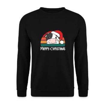 merry Christmas Retro Kuh Weihnacht - Unisex Pullover - Schwarz - Vorne - Alina (178cm) & Michal (187cm)