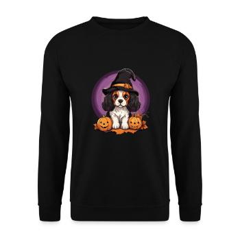Halloween Witch Hat Pumpkin Dog Cavalier King - Unisex Sweatshirt - black - Front - Alina (178cm) & Michal (187cm)