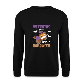 Tiger Hexe Witching you a Happy Halloween - Unisex Pullover - Schwarz - Vorne - Alina (178cm) & Michal (187cm)