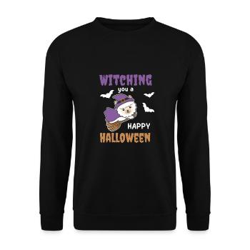 Alpaka Hexe Witching you a Happy Halloween - Unisex Pullover - Schwarz - Vorne - Alina (178cm) & Michal (187cm)