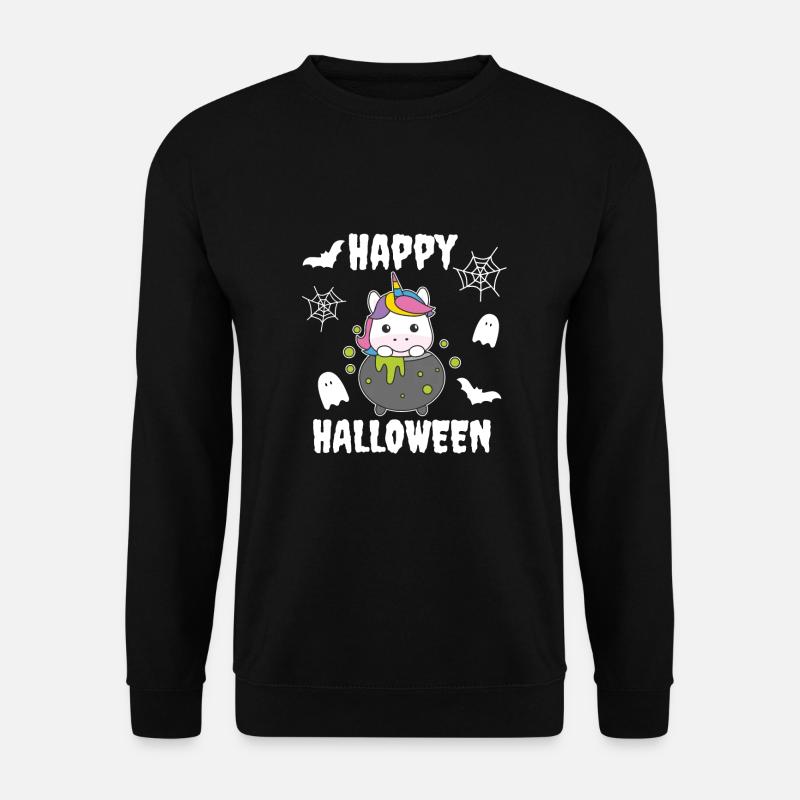 Einhorn Happy Halloween Hexenkessel Fledermaus - Unisex Pullover - Schwarz