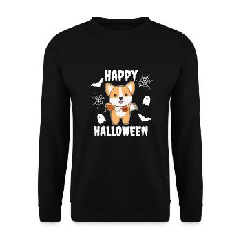 Corgi Happy Halloween Kürbis Geist Kostüm - Unisex Pullover - Schwarz - Vorne - Alina (178cm) & Michal (187cm)