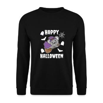 Maus Happy Halloween Hexe Kinder Hexen Kostüm - Unisex Pullover - Schwarz - Vorne - Alina (178cm) & Michal (187cm)
