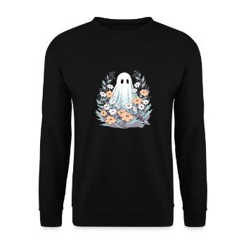 Halloween groovy Geist Hippie Blumen Vintage - Unisex Pullover - Schwarz - Vorne - Alina (178cm) & Michal (187cm)