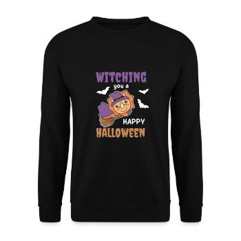 Triceratops Hexe Witching you a Happy Halloween - Unisex Pullover - Schwarz - Vorne - Alina (178cm) & Michal (187cm)