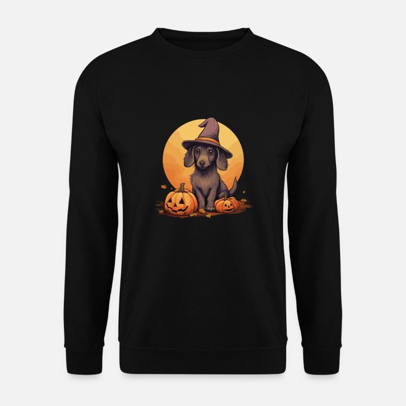 halloween, witch hat, pumpkin, dog, dachshund, halloweiner - Unisex Sweatshirt - black