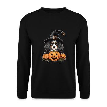 Halloween Witch Hat Pumpkin Dog Cavalier King - Unisex Sweatshirt - black - Front - Alina (178cm) & Michal (187cm)