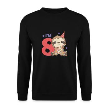 Sloth for the eighth birthday for children 8 years - Unisex Sweatshirt - black - Front - Alina (178cm) & Michal (187cm)