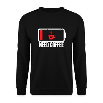 Schwache Batterie Ich brauche Kaffee | Kaffeeliebhaber - Unisex Pullover - Schwarz - Vorne - Alina (178cm) & Michal (187cm)