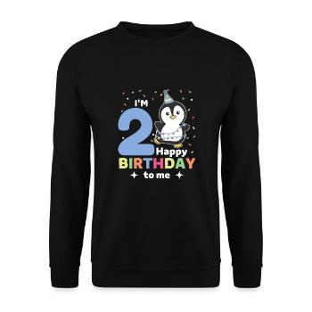 Pinguin zum 2. Geburtstag Kinder zwei Jahre alt - Unisex Pullover - Schwarz - Vorne - Alina (178cm) & Michal (187cm)