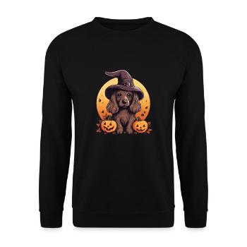 Halloween Witch Hat Pumpkin Dog Cocker Spaniel - Unisex Sweatshirt - black - Front - Alina (178cm) & Michal (187cm)