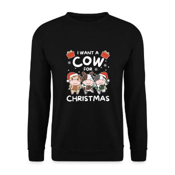 Ich will ein Kuh zu Weihnachten süße Kühe - Unisex Pullover - Schwarz - Vorne - Alina (178cm) & Michal (187cm)