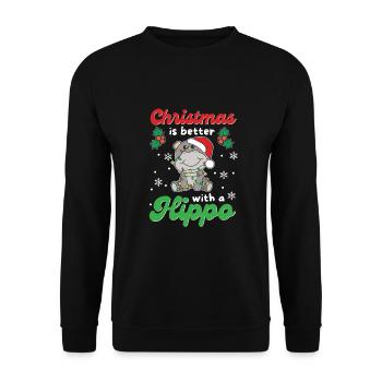 Christmas is better with a hippo - Unisex Sweatshirt - black - Front - Alina (178cm) & Michal (187cm)