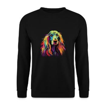 Wasserfarben Farbenfroher Afghanischer Windhund - Unisex Pullover - Schwarz - Vorne - Alina (178cm) & Michal (187cm)
