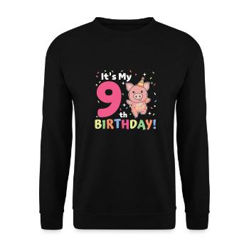 Pig for 9th birthday children nine years old - Unisex Sweatshirt - black - Front - Alina (178cm) & Michal (187cm)