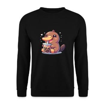Kawaii Schnabeltiere Bubble Tea Boba Schnabeltier - Unisex Pullover - Schwarz - Vorne - Alina (178cm) & Michal (187cm)