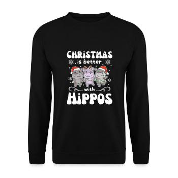 Christmas is better with hippos - Unisex Sweatshirt - black - Front - Alina (178cm) & Michal (187cm)
