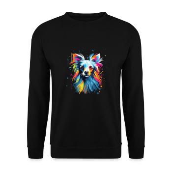 Wasserfarben Farbenfroher Chinesischer Schopfhund - Unisex Pullover - Schwarz - Vorne - Alina (178cm) & Michal (187cm)