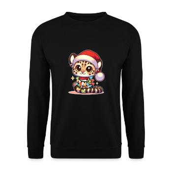 Weihnachtsmütze Weihnachten Lichterkette Ozelot - Unisex Pullover - Schwarz - Vorne - Alina (178cm) & Michal (187cm)