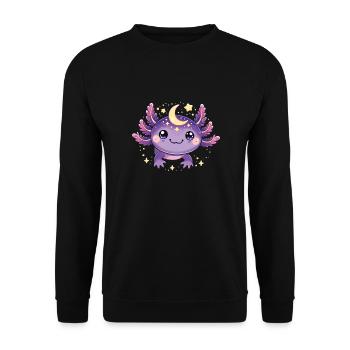 Magisches Mond Sterne lila Axolotl - Unisex Pullover - Schwarz - Vorne - Alina (178cm) & Michal (187cm)