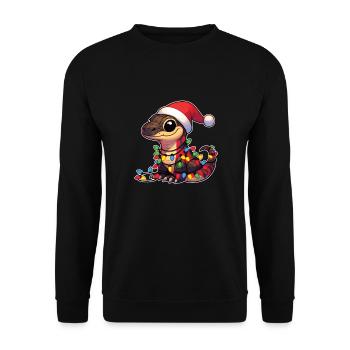 Weihnachten Lichterkette Komodowaran - Unisex Pullover - Schwarz - Vorne - Alina (178cm) & Michal (187cm)
