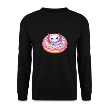 Axolotl im süßen Donut lustiges Axolotl Fastfood - Unisex Pullover - Schwarz - Vorne - Alina (178cm) & Michal (187cm)