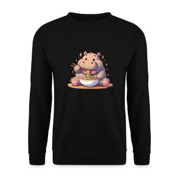 Hippopotame mignon mange des nouilles Ramen Hippopotames Ramen - Sweat-shirt Unisexe - noir - Devant - Alina (178cm) & Michal (187cm)
