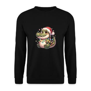 Père Noël chapeau Noël guirlandes lumineuses Crocodile - Sweat-shirt Unisexe - noir - Devant - Alina (178cm) & Michal (187cm)