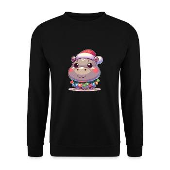 Weihnachtsmütze Weihnachten Lichterkette Hippo - Unisex Pullover - Schwarz - Vorne - Alina (178cm) & Michal (187cm)