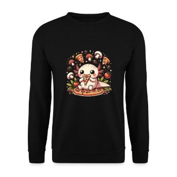 Snaxolotl oder Pizzalotl Axolotl liebt Pizza - Unisex Pullover - Schwarz - Vorne - Alina (178cm) & Michal (187cm)