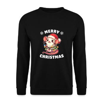 Père Noël chapeau Noël guirlandes lumineuses rat - Sweat-shirt Unisexe - noir - Devant - Alina (178cm) & Michal (187cm)