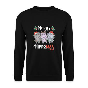 Joyeux Noël hippopotame de jeu de mots d’Hippoma - Sweat-shirt Unisexe - noir - Devant - Alina (178cm) & Michal (187cm)