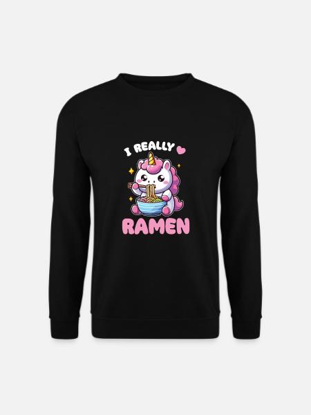 süße Einhorn isst Ramen Nudeln Einhörner Ramen - Unisex Pullover - Schwarz
