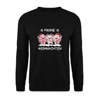 Frohe Weihnachten Axolotl Heiligabend Axolotls - Unisex Pullover - Schwarz - Vorne - Alina (178cm) & Michal (187cm)