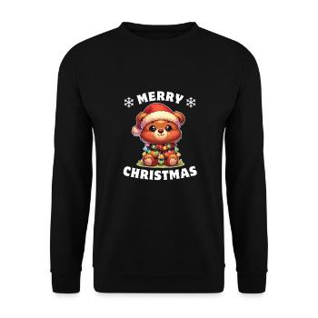 Père Noël chapeau Noël guirlandes lumineuses ours - Sweat-shirt Unisexe - noir - Devant - Alina (178cm) & Michal (187cm)