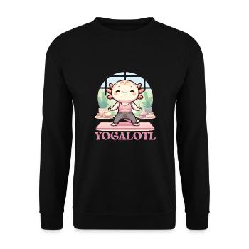 Yogalotl Entspannung Sport Yoga Axolotl - Unisex Pullover - Schwarz - Vorne - Alina (178cm) & Michal (187cm)