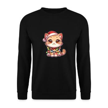 Santa Hat Christmas Fairy Lights Cat - Unisex Sweatshirt - black - Front - Alina (178cm) & Michal (187cm)