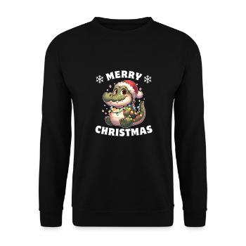 Père Noël chapeau Noël guirlandes lumineuses Crocodile - Sweat-shirt Unisexe - noir - Devant - Alina (178cm) & Michal (187cm)