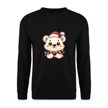 Père Noël chapeau Noël guirlande lumineuse ours polaire - Sweat-shirt Unisexe - noir - Devant - Alina (178cm) & Michal (187cm)