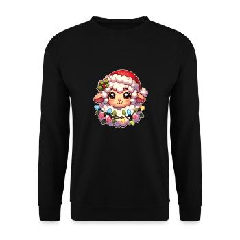 Père Noël chapeau Noël guirlandes lumineuses mouton - Sweat-shirt Unisexe - noir - Devant - Alina (178cm) & Michal (187cm)