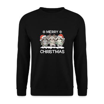 Frohe Weihnachten Waschbär Heiligabend Waschbären - Unisex Pullover - Schwarz - Vorne - Alina (178cm) & Michal (187cm)